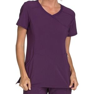 Cherokee Infinity Scrub Mock Wrap Top in Eggplant
